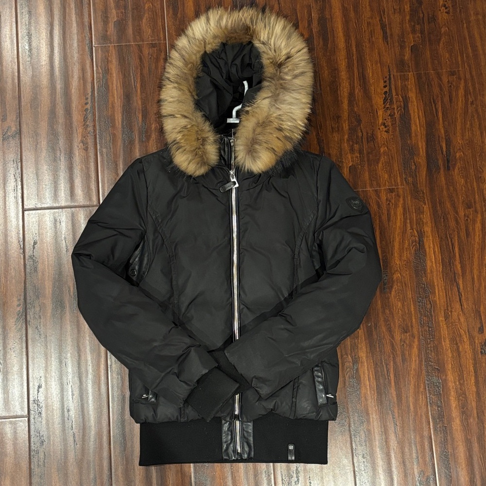 RUDSAK Black Puffer Jacket with Faux Fur Trim